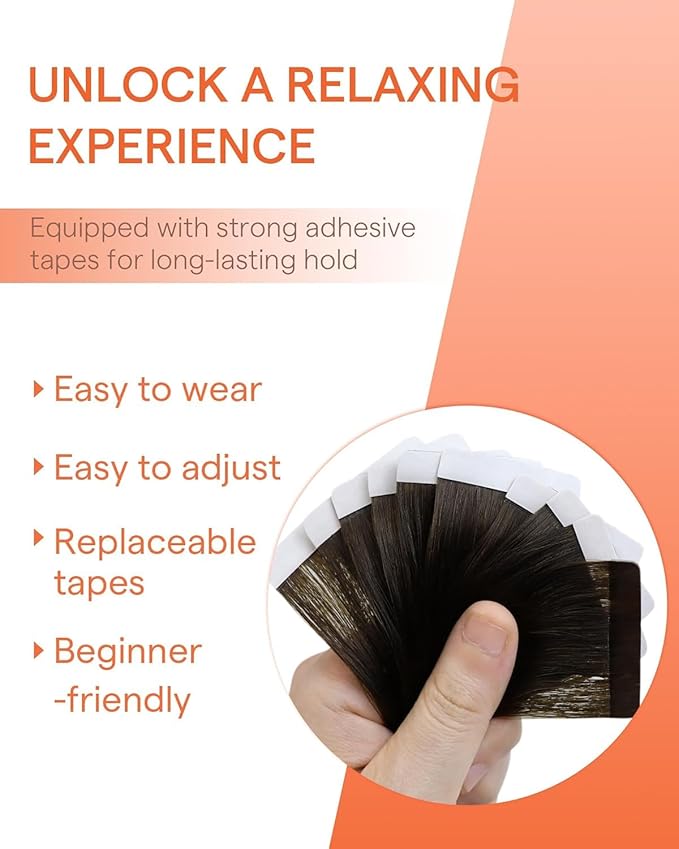 Sunny Hair Tape in Hair Extensions Real Human Hair Invisible Remy Hair Extensions Tape ins for Women Dark Brown 16 inch 25G