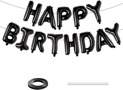 Black Happy Birthday Balloons Banner, 16 Inch Black Letters Aluminum Foil by BSRESIN