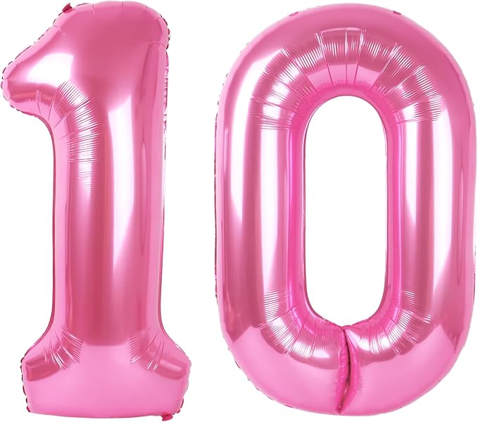 Giant Pink 10 Balloon Number 40 Inch, 10 Number Balloons Birthday Supplies by Upgesy