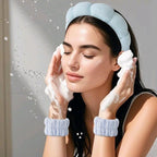 2Pcs Spa Headband for Washing Face & 1 Pairs Wristband Set Sponge Makeup Skincare Headband &Terry Cloth Bubble Soft Hairband for Women Girl Puffy Padded Headwear Non Slip Thick Hair Accessory (blue)