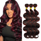 24 26 28 Inch Highlight Human Hair Bundles 99j Body Wave Bundles Brazilian Virgin Remy Hair Extensions Niegmeag 2 Tone Black and Red Body Wave Bundle
