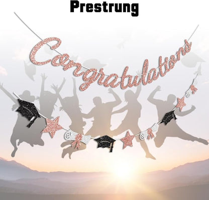 Congratulations Banner Rose Gold Graduation Decorations Class of 2026 Prestrung - Image 2