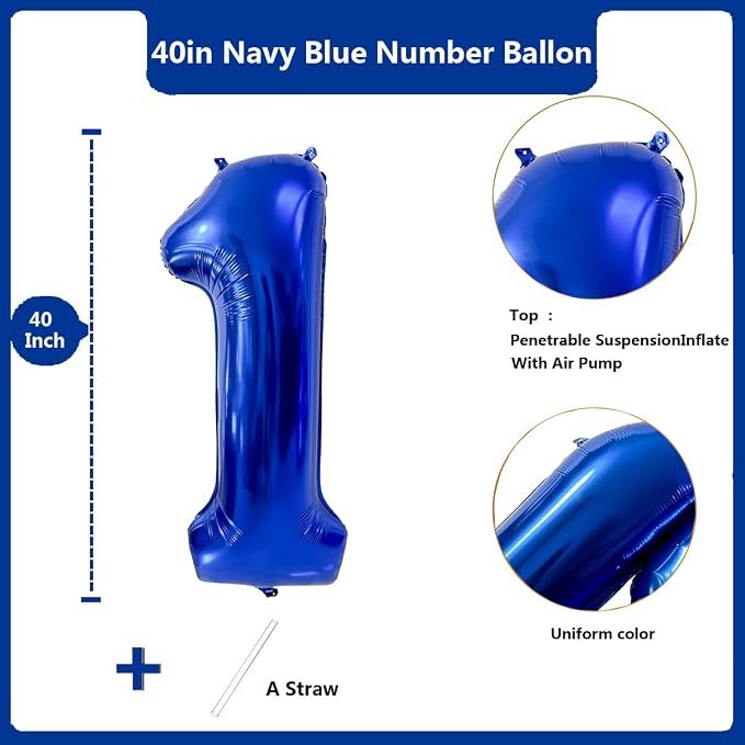 40 inch Navy Blue Number Balloon Dark Blue 1 Balloons Giant Foil Helium - Image 2