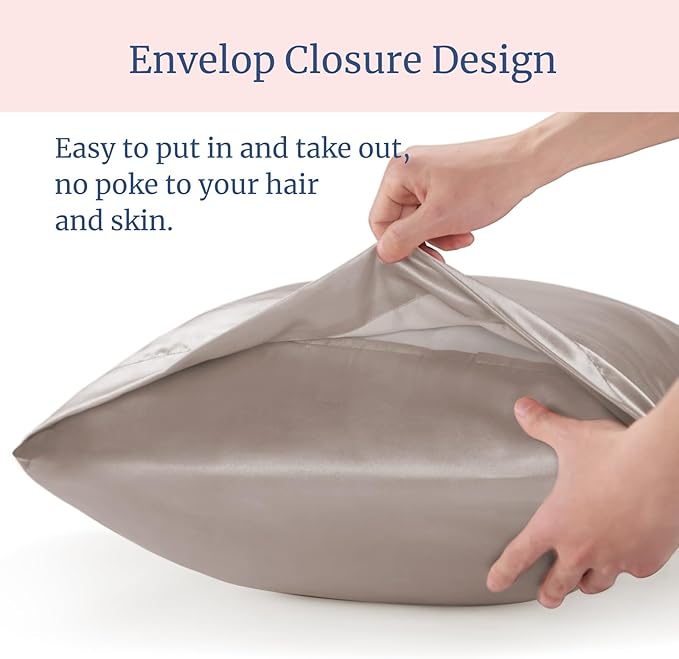 BEDELITE Satin Pillowcase for Hair and Skin, Super Soft and Cooling Similar to Silk Pillow Cases 2 Pack with Envelope Closure, Gift for Women Men(20"x26" Standard Size, Rose Taupe)