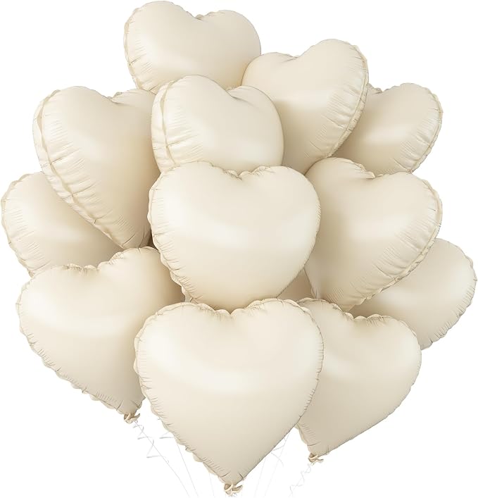 Cream White Heart Balloons, 18Inch Beige Helium Polyester Film Balloon by Adorely