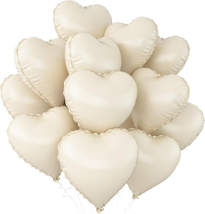 Cream White Heart Balloons, 18Inch Beige Helium Polyester Film Balloon by Adorely
