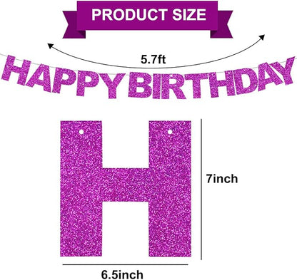 BEISHIDA Pre-Strung Glitter Purple Happy Birthday Banner Party Sign Decor | NO - Image 2