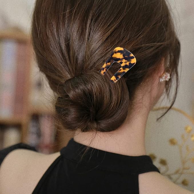 French Hair Pins Tortoise Shell French Hair Forks U Shaped French Pins 2 Prong Hair Sticks Acetate Chignon Pin for Women Hairstyle Accessories 2 Pack