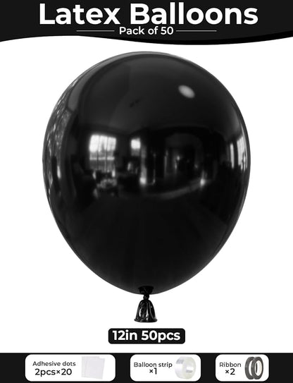 Black Balloons 50 Pcs 12 Inch Black Latex Balloons, Photo Backdrop | Black - Image 4