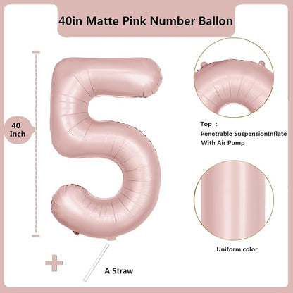 40 inch Pink Number Balloon Light Pink 5 Balloon Matte pink Number 5 Balloon - Image 2