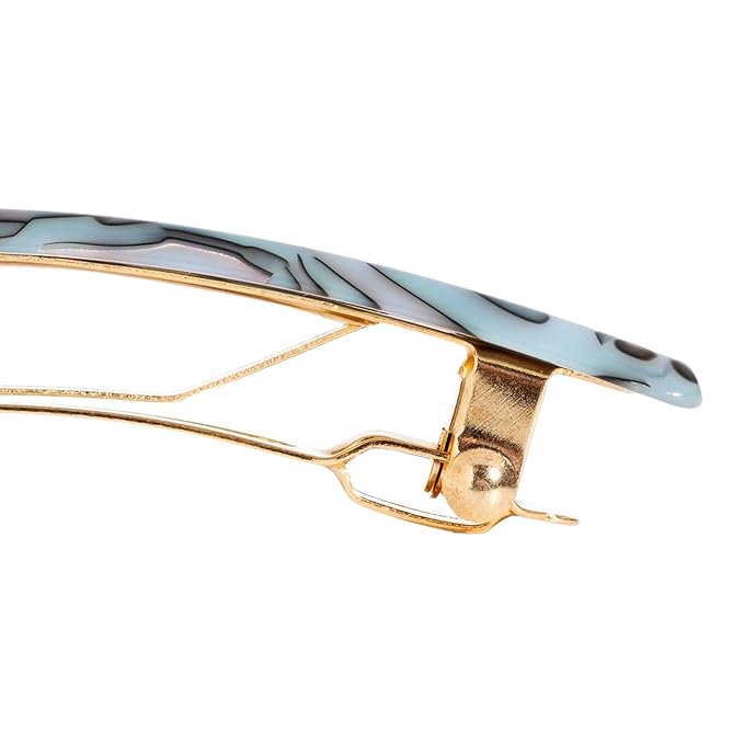 Light Blue Hair Barrette for Thin Hair, Classic Rectangle French Barrette for Women, Lightweight and Comfortable, Strong Hold, South Sea Faux Shell | France Luxe