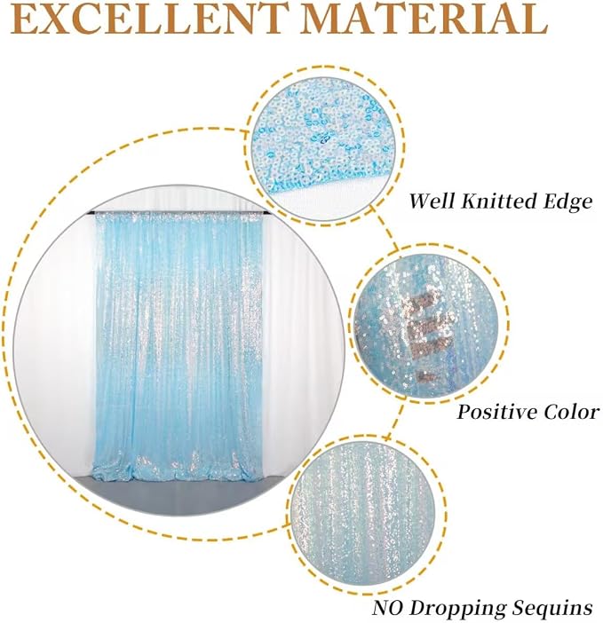 ShinyBeauty 7x7FT Iridescent Aqua Sequin Backdrop - Image 4