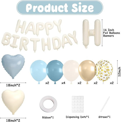 29PC Blue Heart Happy Birthday Balloon Banner, 16Inch 3D Aluminum Letter Banner - Image 2
