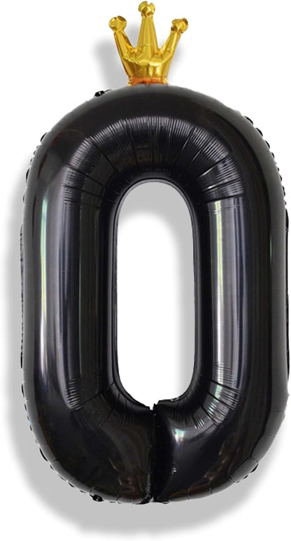 Crown Black Number 0 Balloons for Girls, 40 Inch Foil Large, Crown 0-9 Set by Isndare
