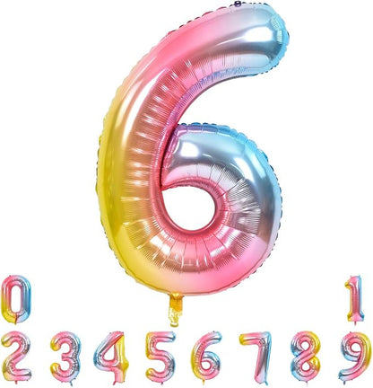 TONIFUL 40 Inch Rainbow Large Numbers Balloons 0-9, Number 6 Digital 6 Helium by TONIFUL