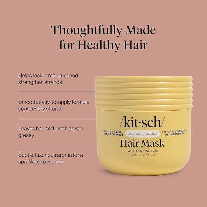 Kitsch Deep Conditioning Hair Mask – Moisturizing Hair Mask for Damaged Hair with Coconut Oil – Hydrating, Strengthening & Frizz-Reducing Hair Care Treatment for Curly, Coily & All Hair Types - 10 oz