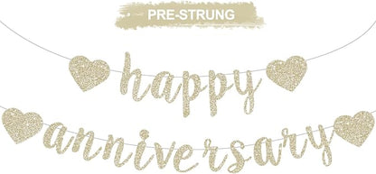 BEISHIDA Glitter Pre-Strung Champagne Happy Anniversary Banner Decoration | NO by Beishida