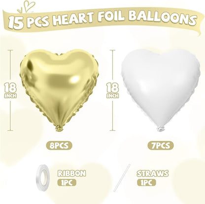 Gold White Heart Balloons - Image 2