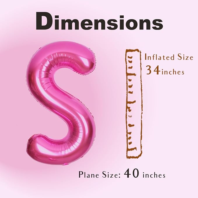 SUWEN 40 Inch Hot Pink Large S Letter Balloons Big Foil Helium Letter A-Z | - Image 5