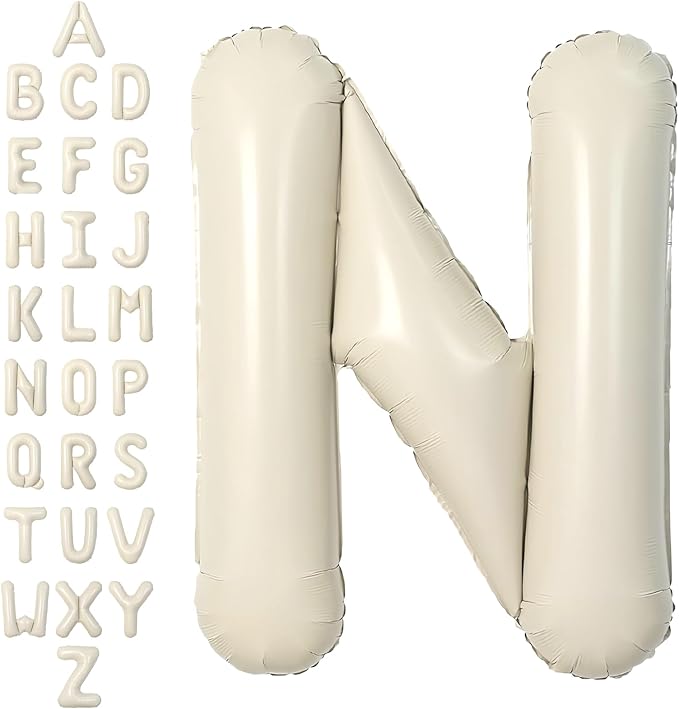 SUWEN 40 Inch Cream Large N Letter Balloons Big Foil Helium A-Z | Jumbo Mylar by SUWEN