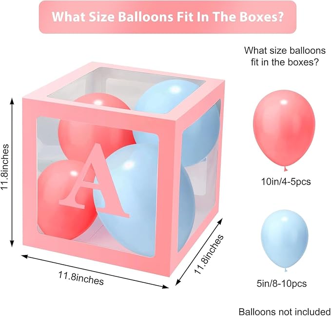 Baby Shower Boxes Party Decorations – 4 pcs Pink Transparent Balloon Boxes – - Image 9