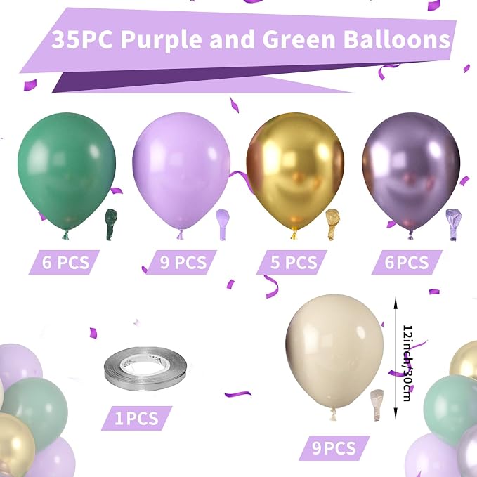 Purple and Sage Green Balloons, Light Metallic Purple Gold Balloon - Image 2