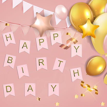 Pink Happy Birthday Banner, Bunting Decorations - Image 6