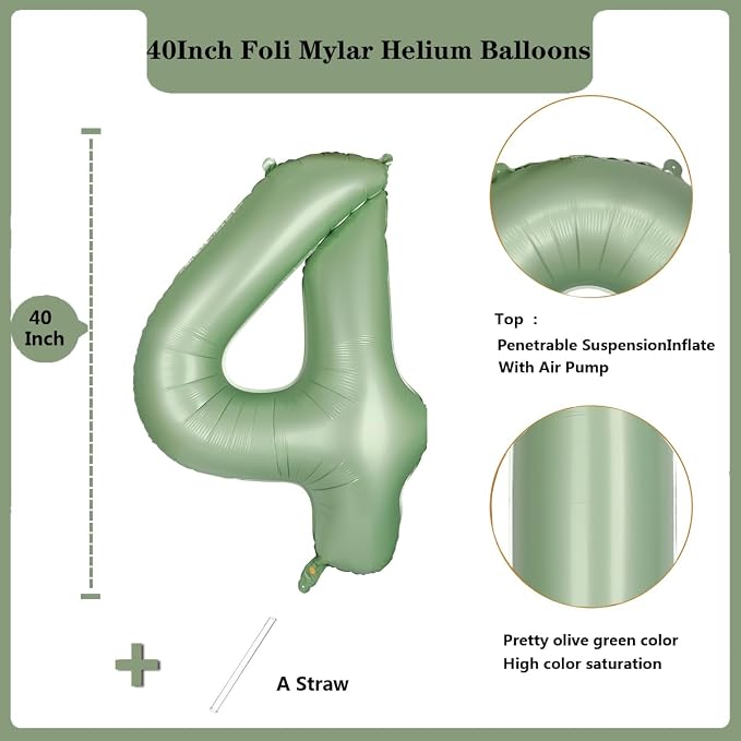 40 Inch Green Number Balloon 4 Olive Green Foil Balloon Sage Green 4 Balloons - Image 2