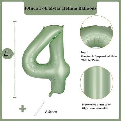 40 Inch Green Number Balloon 4 Olive Green Foil Balloon Sage Green 4 Balloons - Image 2