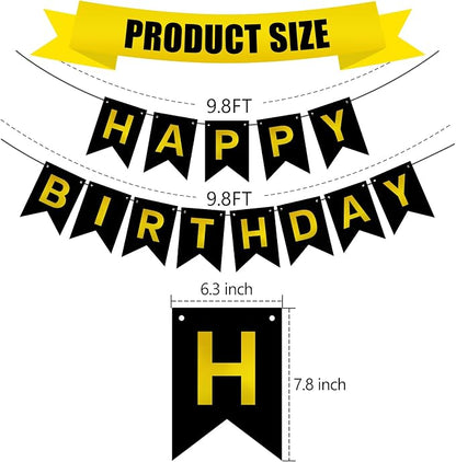 Pre-Strung Black and Gold Happy Birthday Banner Sign - Image 4