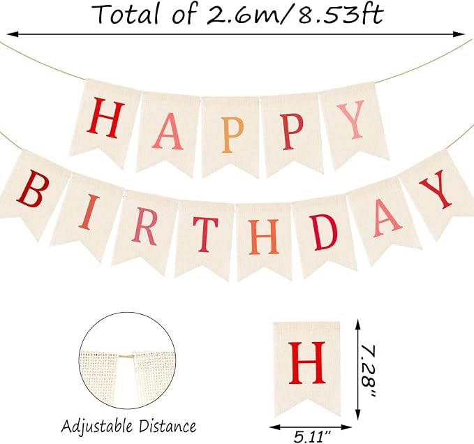 Doumeny Happy Birthday Burlap Banner Boho Birthday Garland Banner Red Bohemian - Image 2