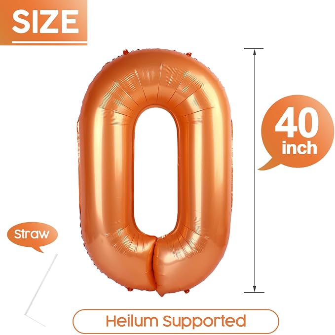 0 Balloon - Orange Birthday Number Balloons, 40 Inch Decorations Men Women | - Image 5