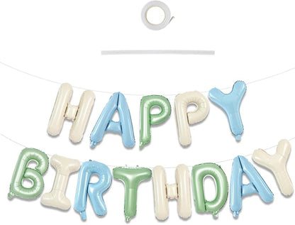 TONIFUL 16 Inch Sage Green Cream Blue Happy Birthday Balloons Banner Decor | by TONIFUL