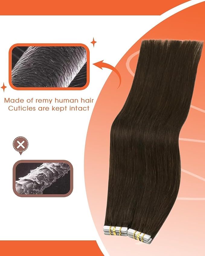Sunny Hair Tape in Hair Extensions Real Human Hair Invisible Remy Hair Extensions Tape ins for Women Dark Brown 16 inch 25G