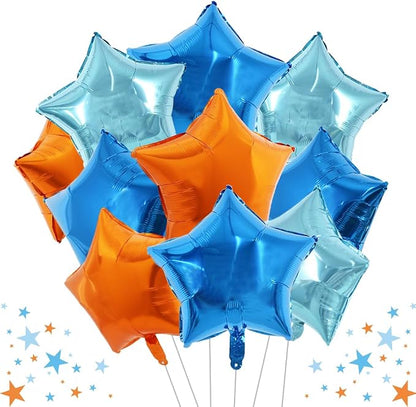 TONIFUL 15 Pack Blue Light Blue Orange Star Foil Balloons | 18 Inch Mylar Star by TONIFUL