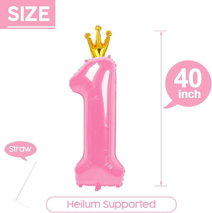 1 Balloon - Pink with Crown Birthday Number Balloons, 40 Inch Decorations | - Image 5