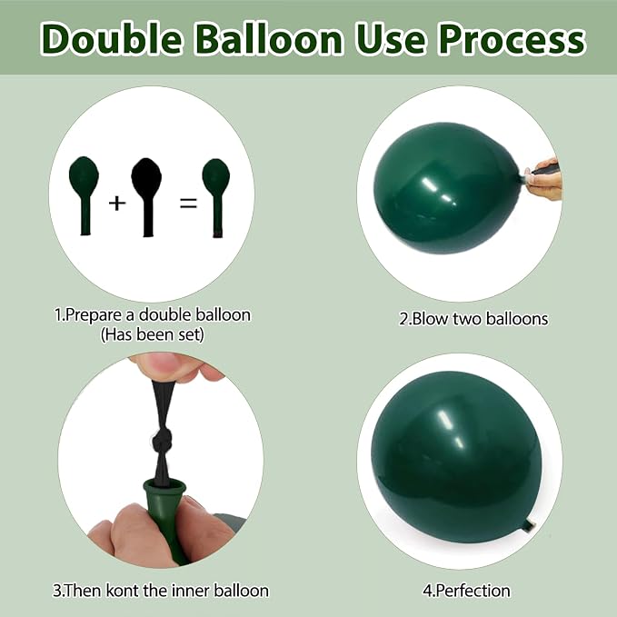 Emerald Green White Gold Balloons Arch Kit, Double Stuffed, Latex | - Image 3