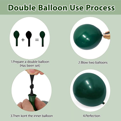 Emerald Green White Gold Balloons Arch Kit, Double Stuffed, Latex | - Image 3