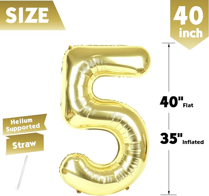 40 Inch Light Gold Number 5 Balloon, Champagne Birthday Party Decorations | 40 - Image 5
