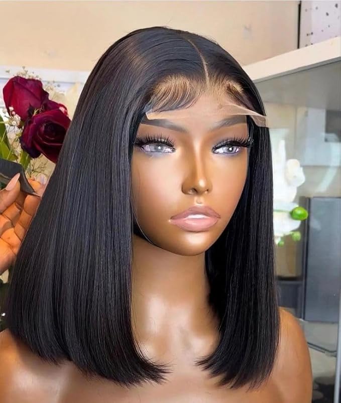 Bob Wig Human Hair Real 100% Human Hair 180% Density Wigs for Black Women 5x1 Bob Lace Closure Wigs Human Hair Natrural Black 16inch