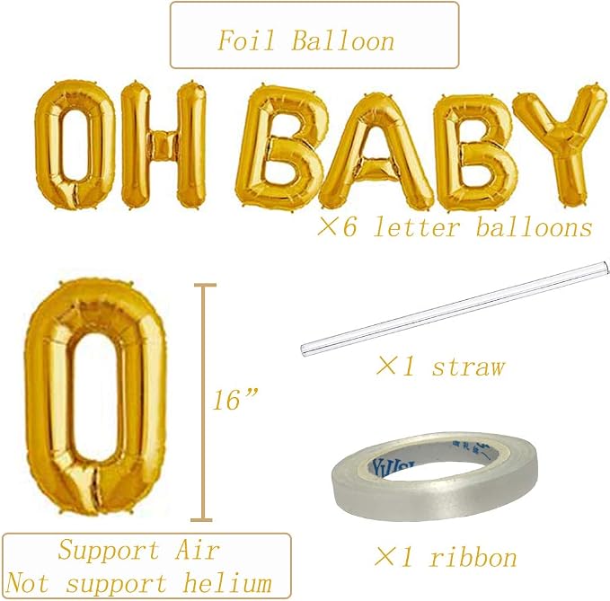 OH BABY Letter Balloons, Baby Shower Party Decorations Decor Supplies, 16 Inch - Image 4