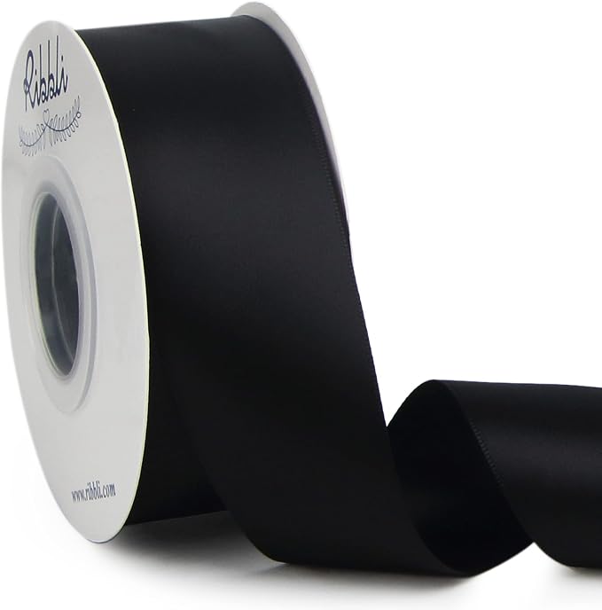 Ribbli Black Double Faced Satin Ribbon, 1-1/2” x Continuous 25 Yards, Use by Ribbli