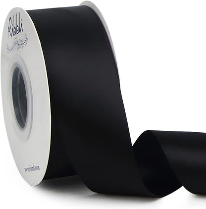 Ribbli Black Double Faced Satin Ribbon, 1-1/2” x Continuous 25 Yards, Use by Ribbli