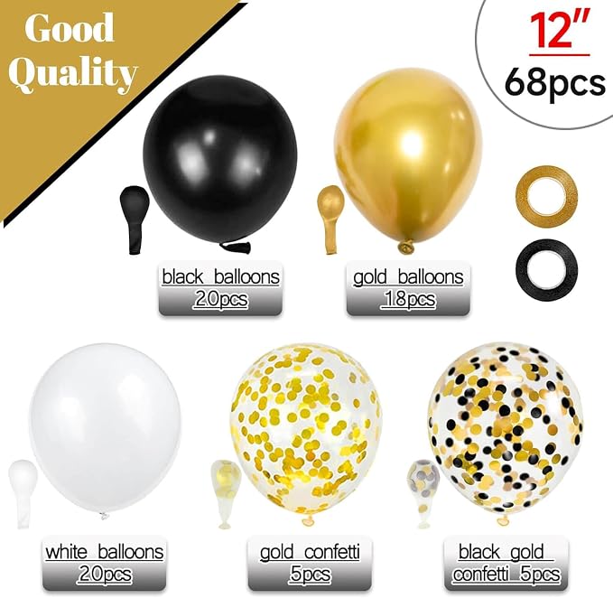 68Pcs Black White Gold Balloons - Image 2