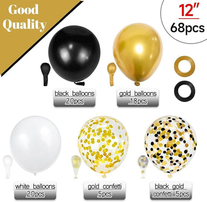 68Pcs Black White Gold Balloons - Image 2