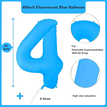 Fluorescent Blue Number Balloon 40 inch Giant Foil Helium Balloons Blue Number - Image 2