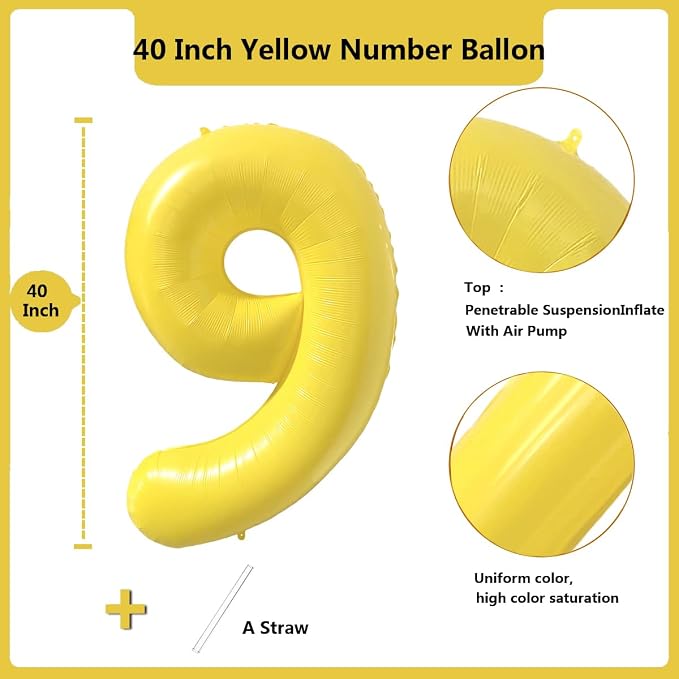 40 inch Yellow Number Balloon Giant Foil Helium Balloons Number 9 Balloon - Image 2