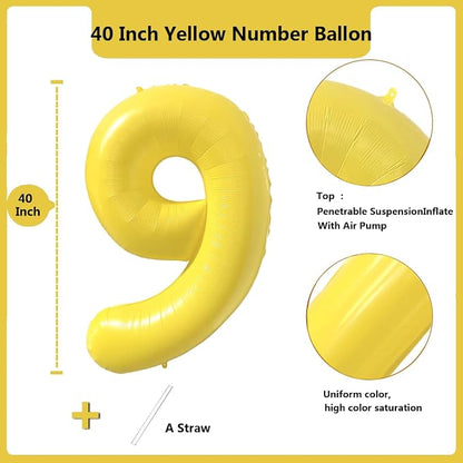 40 inch Yellow Number Balloon Giant Foil Helium Balloons Number 9 Balloon - Image 2