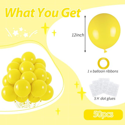 50pcs Yellow Balloons, 12inch Yellow Latex Party Balloons | Helium Quality - Image 2
