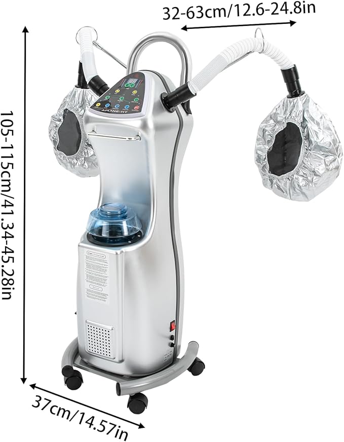 7 in 1 Professional Stand Hood Hair Steamer Multifunctional Hooded Treatment Perming Machine, Adjustable Height Rolling Hair Color Processor, Hooded Hair Dryer with Control Panel and Wheels